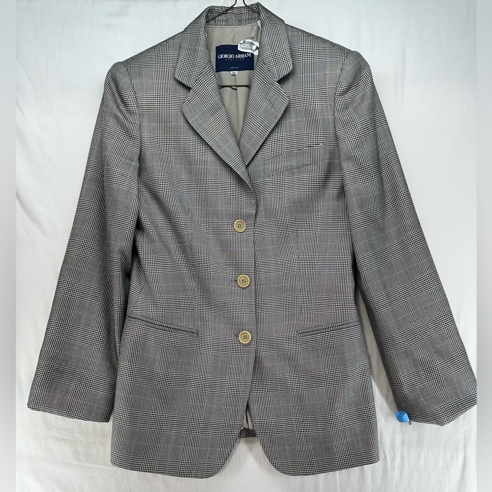 Giorgio Armani Classico Black‎ White Glen Plaid Blazer Made in Italy Men's 38